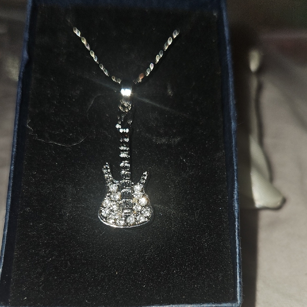 Silver Guitar Pendant Necklace